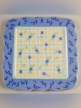 Pflatzgraff Summer Breeze Trivet Hot Pad Stoneware 8” Square Blue Yellow Floral